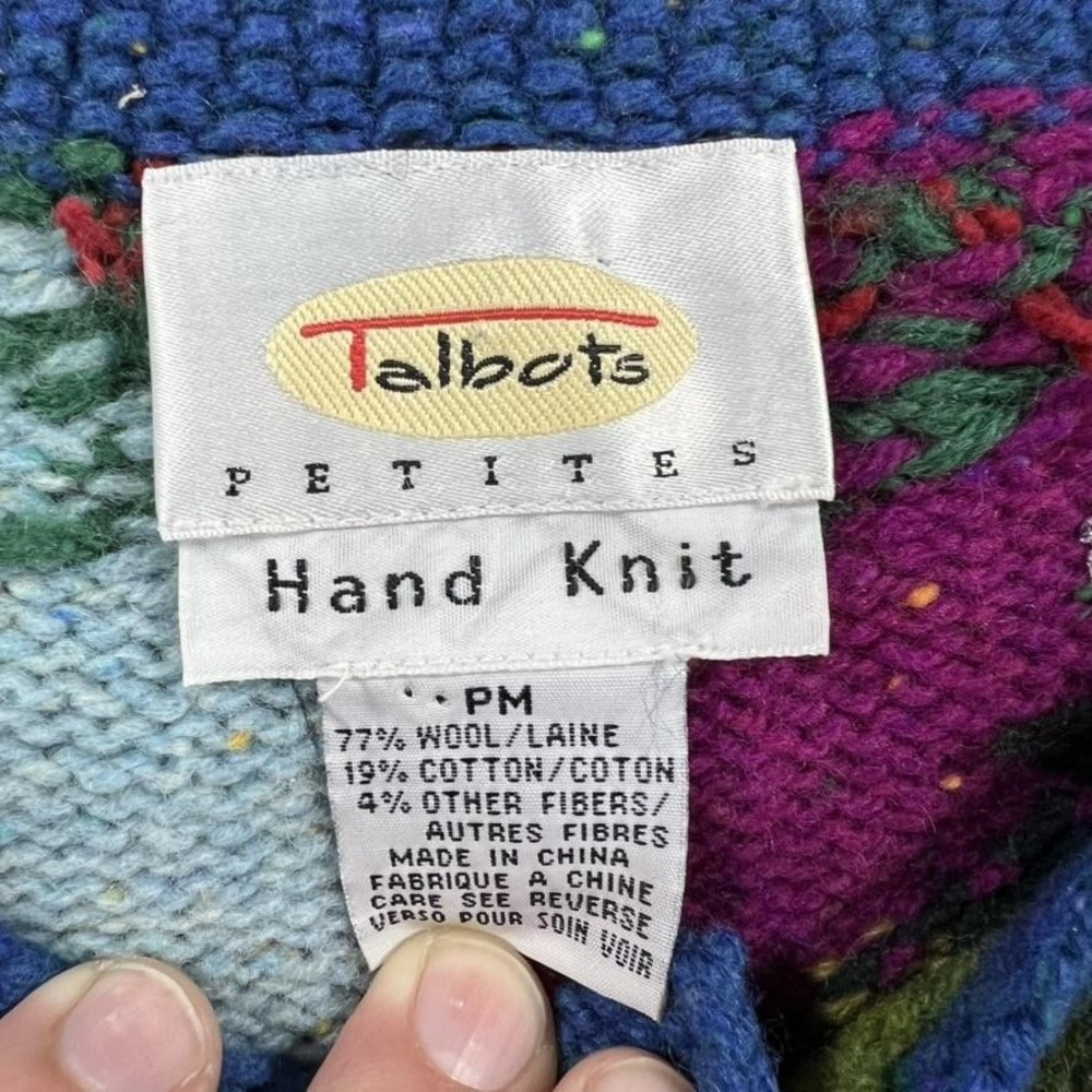 Vintage Talbots Cardigan Sweater Womens Medium Petite Hand Knit Christmas Ugly - Picture 3 of 10